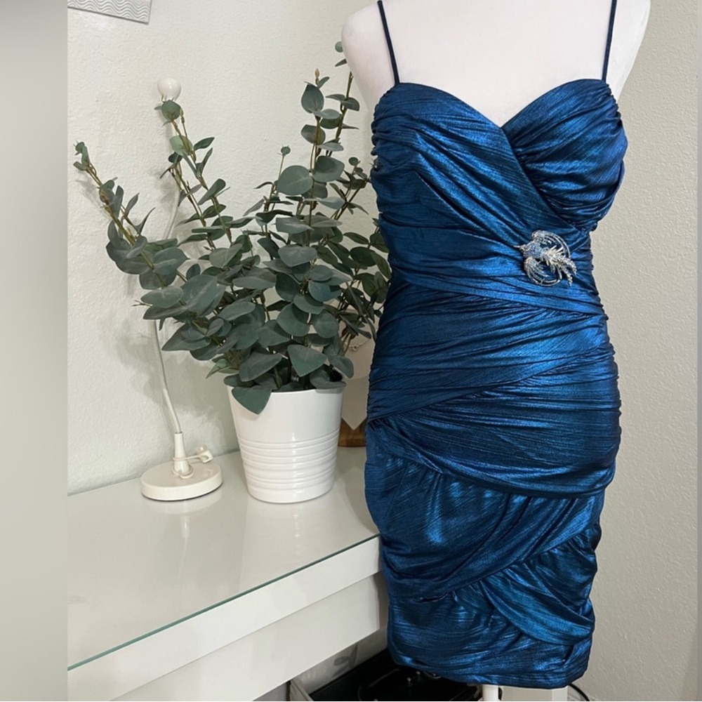 Metallic Blue Bodycon Mini Dress - S - Picture 3 of 13